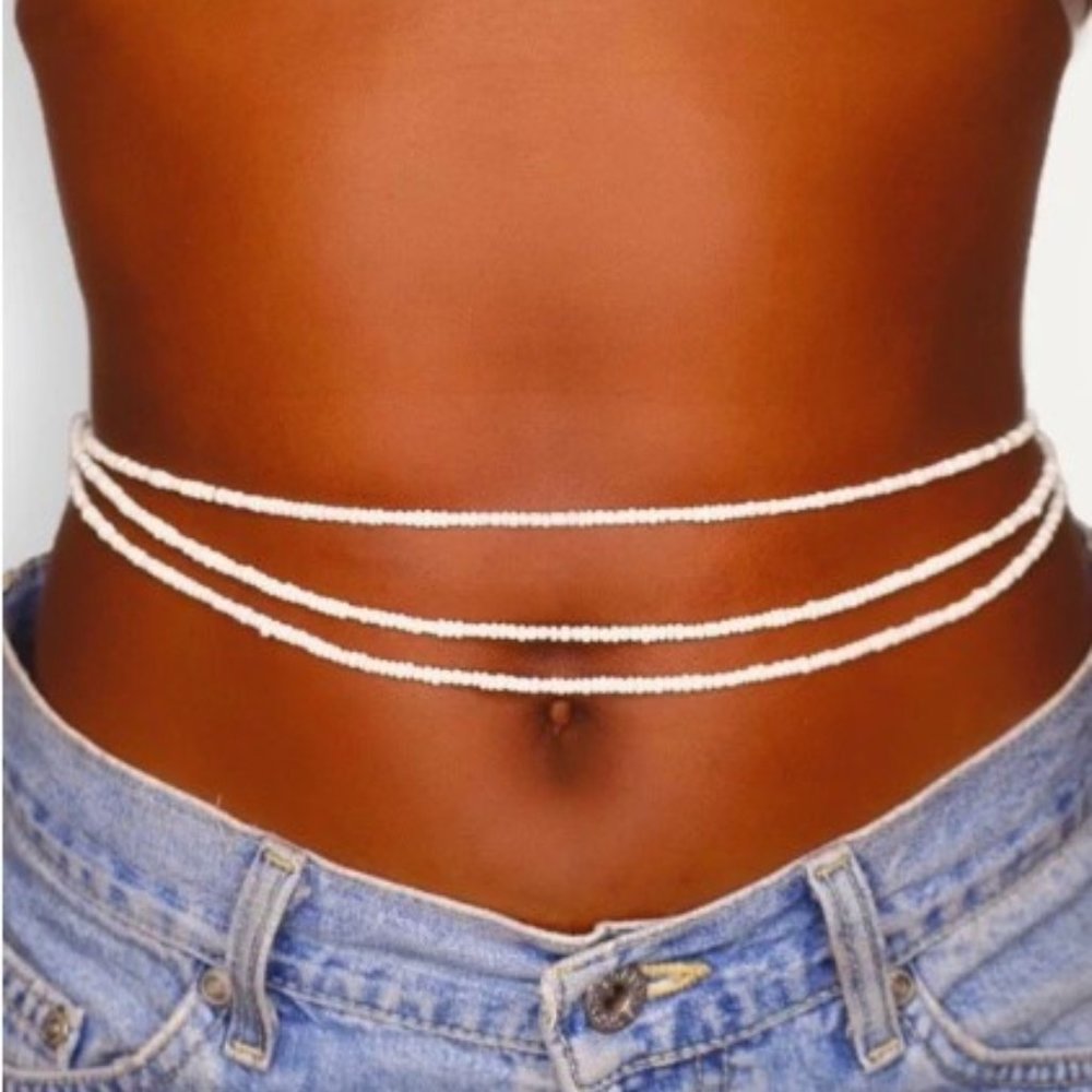 White waist bead 33"
